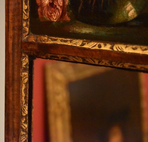 UNUSUAL TALL WALNUT MIRROR WITH OIL PAINTING PANEL - ADDITIONAL PHOTO 6
