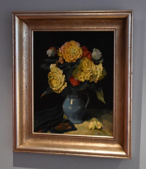 art deco still life oil painting of flowers - CATEGORY: ANTIQUE ART - DATED 1930