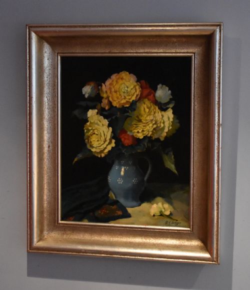 ART DECO STILL LIFE OIL PAINTING OF FLOWERS - ADDITIONAL PHOTO 1
