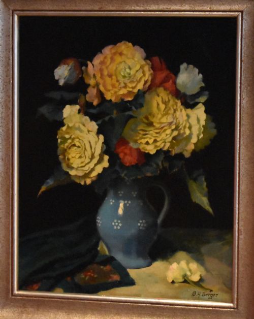 ART DECO STILL LIFE OIL PAINTING OF FLOWERS - ADDITIONAL PHOTO 2
