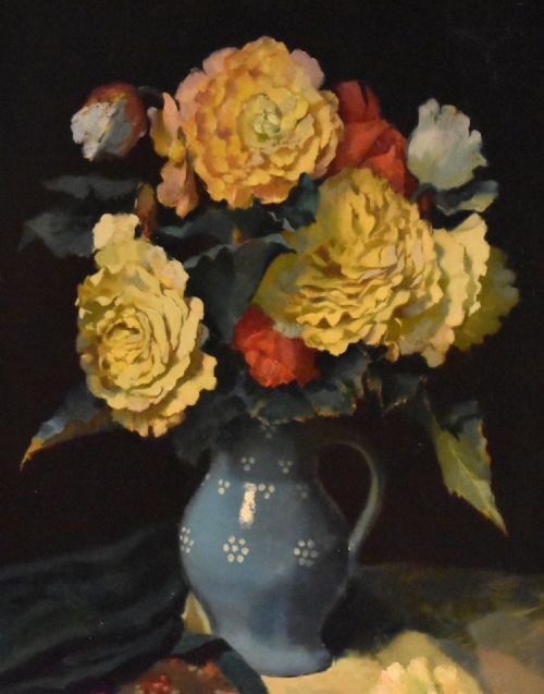 ART DECO STILL LIFE OIL PAINTING OF FLOWERS - ADDITIONAL PHOTO 3