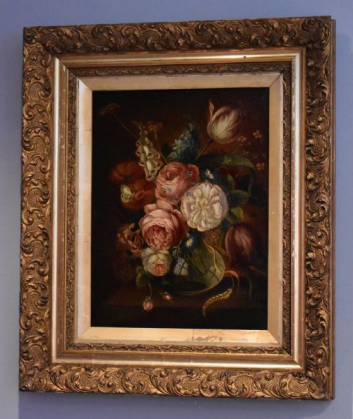 still life oil painting of flowers after de heem - CATEGORY: ANTIQUE ART - DATED VICTORIAN