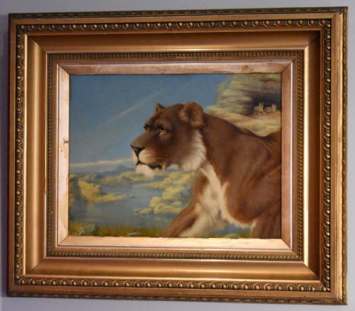 PAIR OF OIL PAINTINGS OF A LION AND LIONESS - ADDITIONAL PHOTO 2