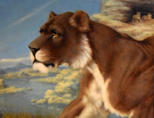 PAIR OF OIL PAINTINGS OF A LION AND LIONESS - ADDITIONAL PHOTO 3
