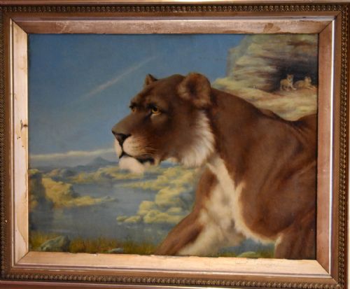 PAIR OF OIL PAINTINGS OF A LION AND LIONESS - ADDITIONAL PHOTO 4