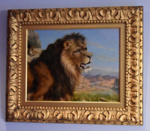 PAIR OF OIL PAINTINGS OF A LION AND LIONESS - ADDITIONAL PHOTO 7