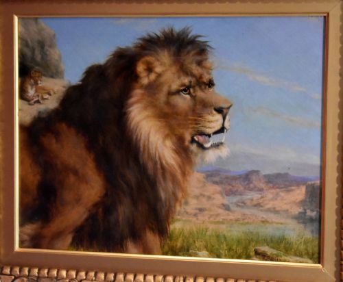 PAIR OF OIL PAINTINGS OF A LION AND LIONESS - ADDITIONAL PHOTO 8