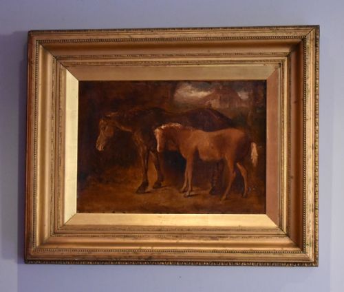 fine oil painting of a horse and foal - CATEGORY: ANTIQUE ART - DATED 1850