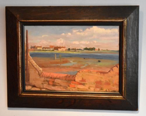 landscape oil painting by edward s lowe - CATEGORY: ANTIQUE ART - DATED 1900