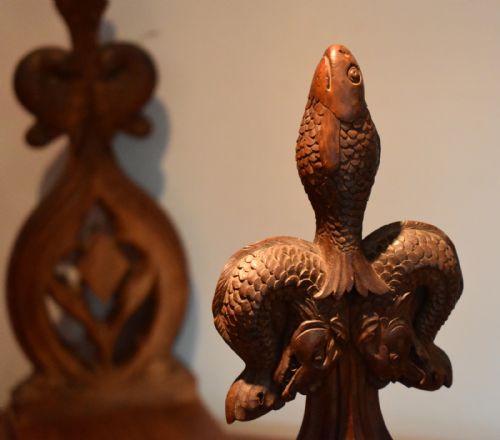 SUPERB GOTHIC REVIVAL CARVED WALNUT BOOK SLIDE - ADDITIONAL PHOTO 1