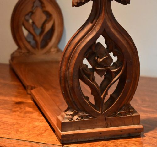 SUPERB GOTHIC REVIVAL CARVED WALNUT BOOK SLIDE - ADDITIONAL PHOTO 2