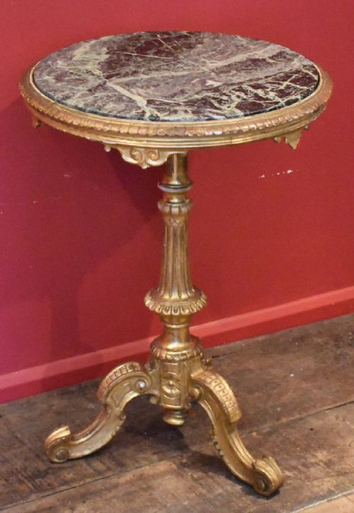 victorian gilt wood and marble tripod table - CATEGORY: ANTIQUE TABLES - DATED 1870