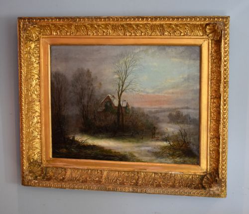 victorian winter scene landscape oil painting - CATEGORY: ANTIQUE ART - DATED VICTORIAN