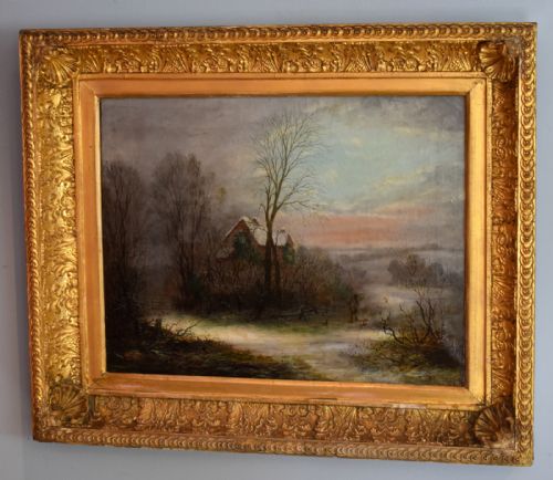 VICTORIAN WINTER SCENE LANDSCAPE OIL PAINTING - ADDITIONAL PHOTO 1