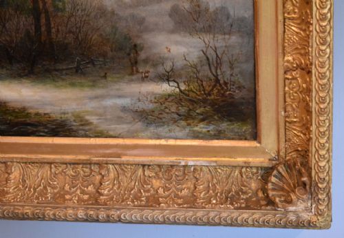 VICTORIAN WINTER SCENE LANDSCAPE OIL PAINTING - ADDITIONAL PHOTO 4