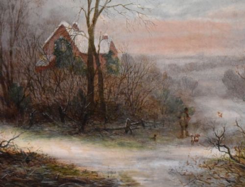VICTORIAN WINTER SCENE LANDSCAPE OIL PAINTING - ADDITIONAL PHOTO 6