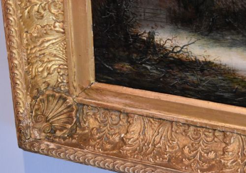 VICTORIAN WINTER SCENE LANDSCAPE OIL PAINTING - ADDITIONAL PHOTO 7