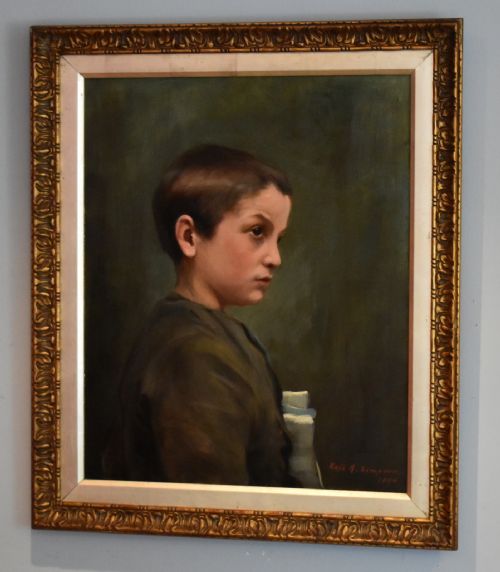 Victorian Oil Portrait of a Paperboy