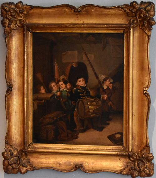 PAIR OF OIL PAINTINGS OF CHILDREN PLAYING SOLDIERS - ADDITIONAL PHOTO 4