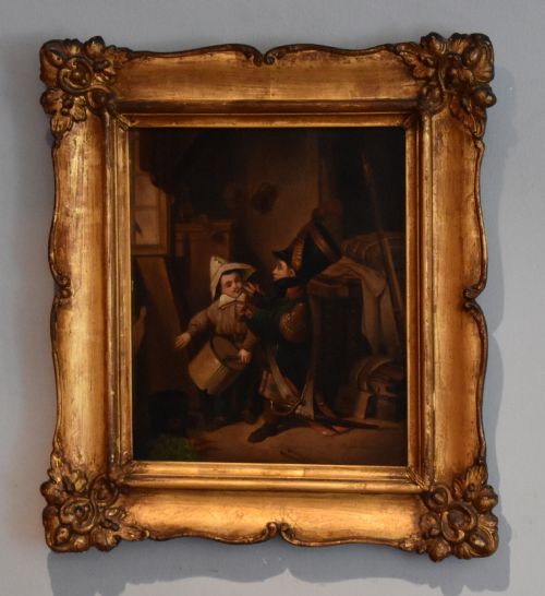 PAIR OF OIL PAINTINGS OF CHILDREN PLAYING SOLDIERS - ADDITIONAL PHOTO 6