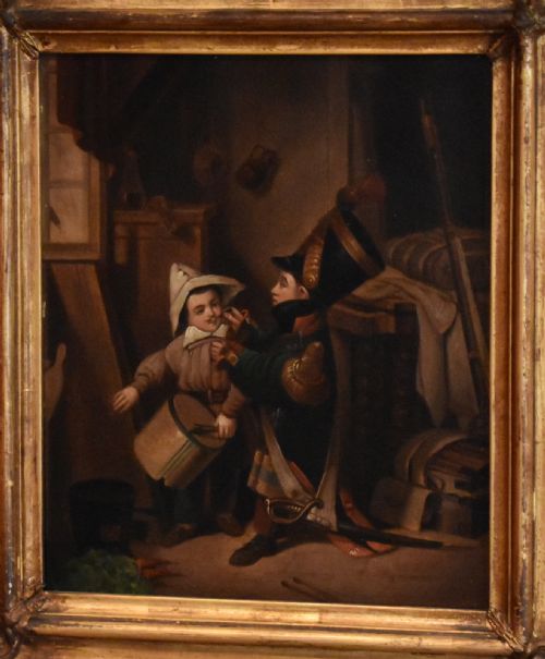 PAIR OF OIL PAINTINGS OF CHILDREN PLAYING SOLDIERS - ADDITIONAL PHOTO 7