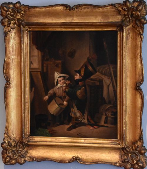 PAIR OF OIL PAINTINGS OF CHILDREN PLAYING SOLDIERS - ADDITIONAL PHOTO 8