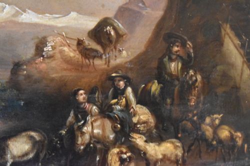 OIL PAINTING 'TRAVELLERS ON A MOUNTAIN PASS' - ADDITIONAL PHOTO 6