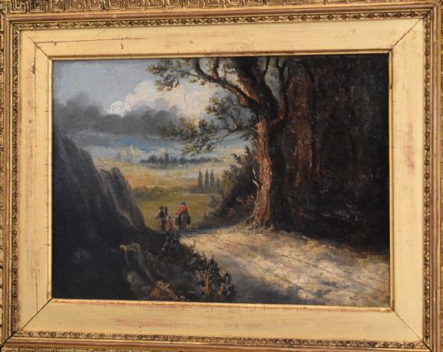 TRAVELLERS ON THE ROAD OIL PAINTING - ADDITIONAL PHOTO 2