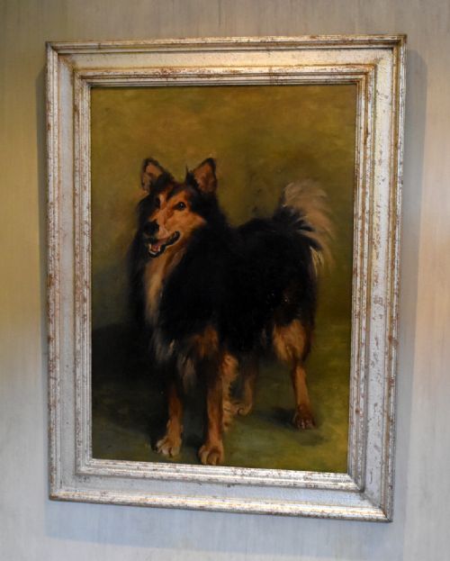 large oil painting of a collie dog by madeline graham barker - CATEGORY: ANTIQUE ART - DATED 1920