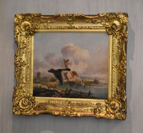LATE GEORGIAN OIL PAINTING OF CATTLE IN LANDSCAPE - ADDITIONAL PHOTO 1
