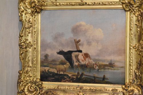 LATE GEORGIAN OIL PAINTING OF CATTLE IN LANDSCAPE - ADDITIONAL PHOTO 3