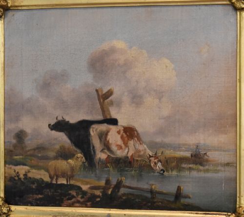 LATE GEORGIAN OIL PAINTING OF CATTLE IN LANDSCAPE - ADDITIONAL PHOTO 4