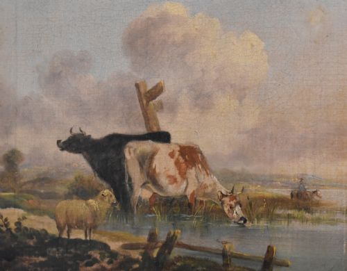 LATE GEORGIAN OIL PAINTING OF CATTLE IN LANDSCAPE - ADDITIONAL PHOTO 5