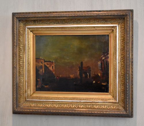 italian city at nightfall oil painting - CATEGORY: ANTIQUE ART - DATED 1890