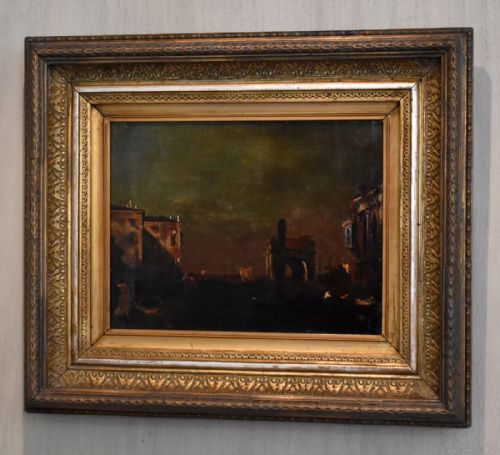 ITALIAN CITY AT NIGHTFALL OIL PAINTING - ADDITIONAL PHOTO 1