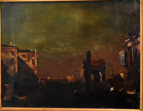 ITALIAN CITY AT NIGHTFALL OIL PAINTING - ADDITIONAL PHOTO 2