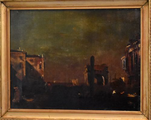 ITALIAN CITY AT NIGHTFALL OIL PAINTING - ADDITIONAL PHOTO 3