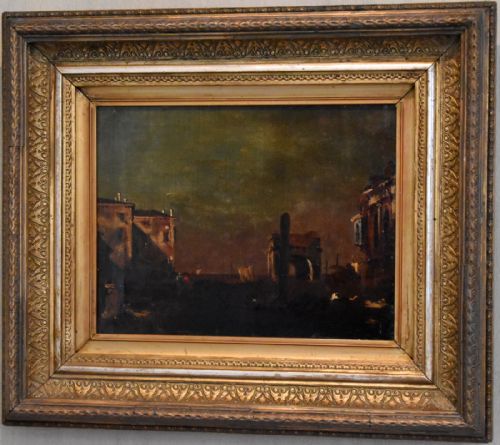 ITALIAN CITY AT NIGHTFALL OIL PAINTING - ADDITIONAL PHOTO 4