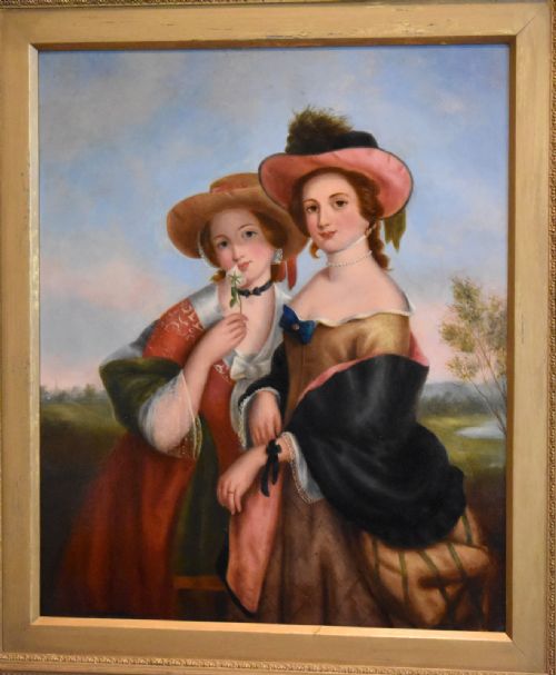VICTORIAN OIL PAINTING OF TWO LADIES - ADDITIONAL PHOTO 2