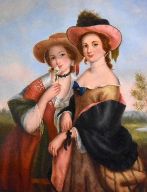 VICTORIAN OIL PAINTING OF TWO LADIES - ADDITIONAL PHOTO 3
