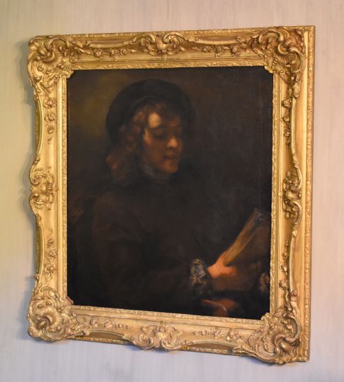 'young man reading' oil painting after rembrandt - CATEGORY: ANTIQUE ART - DATED 1900