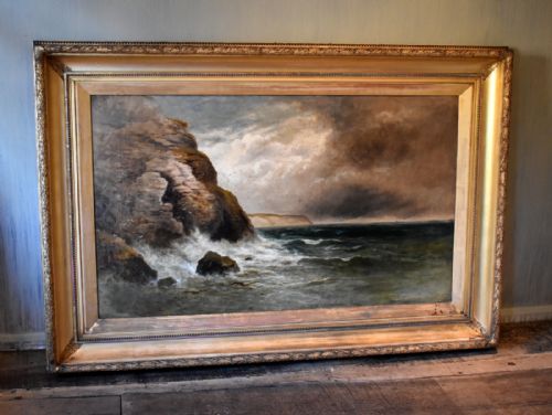 huge victorian coastal landscape oil painting by fwpike - CATEGORY: ANTIQUE ART - DATED 1880