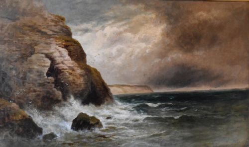 HUGE VICTORIAN COASTAL LANDSCAPE OIL PAINTING BY FWPIKE - ADDITIONAL PHOTO 4