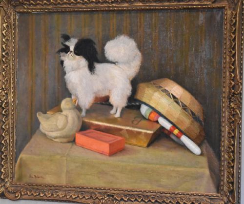 WONDERFUL OIL PAINTING OF A JAPANESE CHIN TOY DOG - ADDITIONAL PHOTO 2