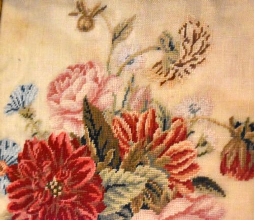 VICTORIAN NEEDLEWORK OF A VASE OF FLOWERS - ADDITIONAL PHOTO 3