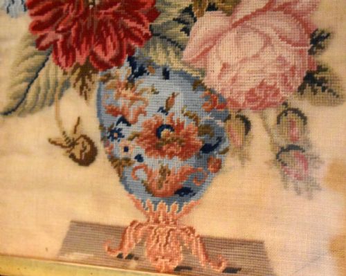 VICTORIAN NEEDLEWORK OF A VASE OF FLOWERS - ADDITIONAL PHOTO 4