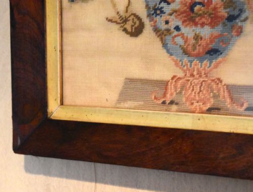 VICTORIAN NEEDLEWORK OF A VASE OF FLOWERS - ADDITIONAL PHOTO 5