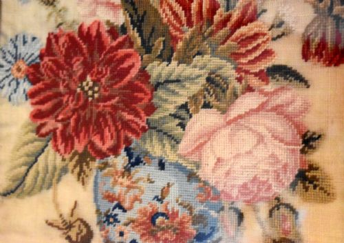 VICTORIAN NEEDLEWORK OF A VASE OF FLOWERS - ADDITIONAL PHOTO 7