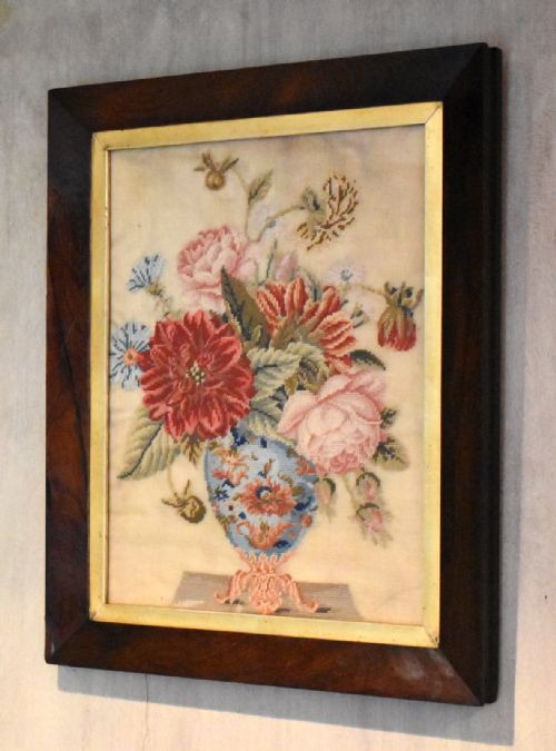 VICTORIAN NEEDLEWORK OF A VASE OF FLOWERS - ADDITIONAL PHOTO 8