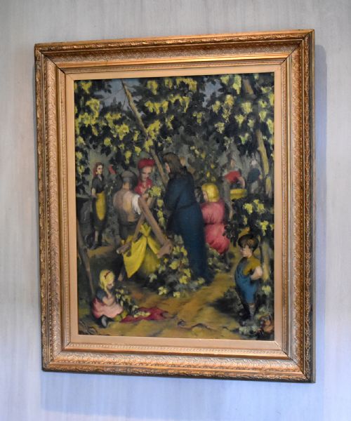 charming oil painting 'the hop pickers' - CATEGORY: ANTIQUE ART - DATED 1940